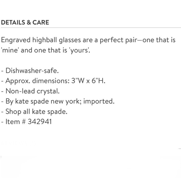 Kate Spade Lenox Crystal Two of a Kind Set of 2 Glasses “Mine” and “Yours” - Picture 10 of 10